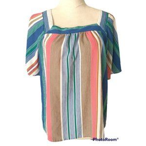 Urban Romantics multi color striped with squared neckline top size large